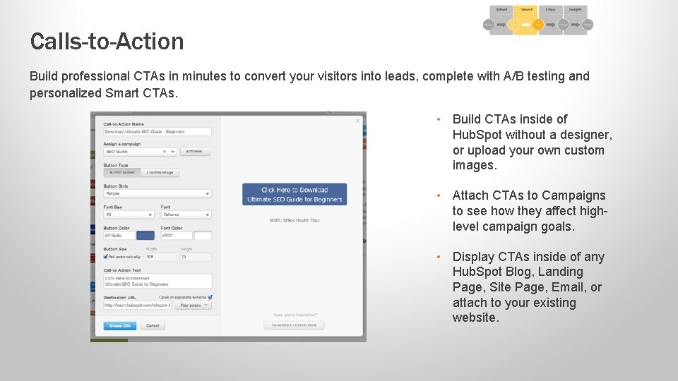 Calls-to-Action Build professional CTAs in minutes to convert your visitors into leads, complete with