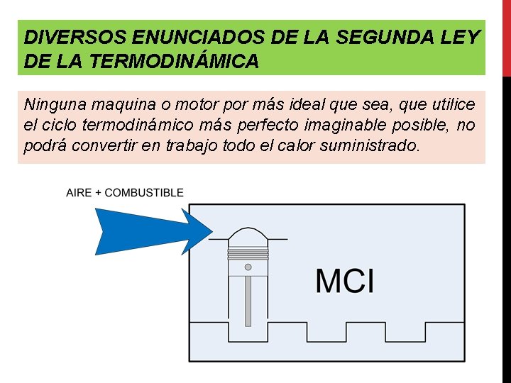 DIVERSOS ENUNCIADOS DE LA SEGUNDA LEY DE LA TERMODINÁMICA Ninguna maquina o motor por
