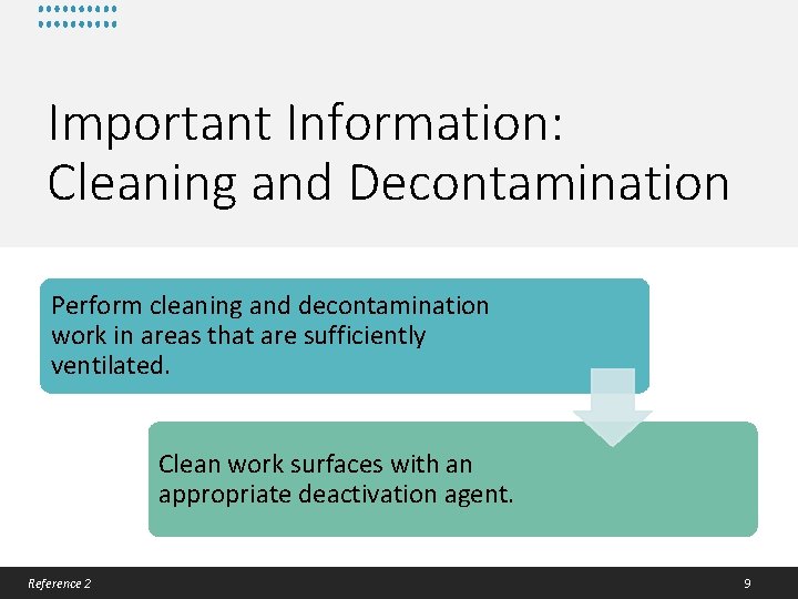 Important Information: Cleaning and Decontamination Perform cleaning and decontamination work in areas that are