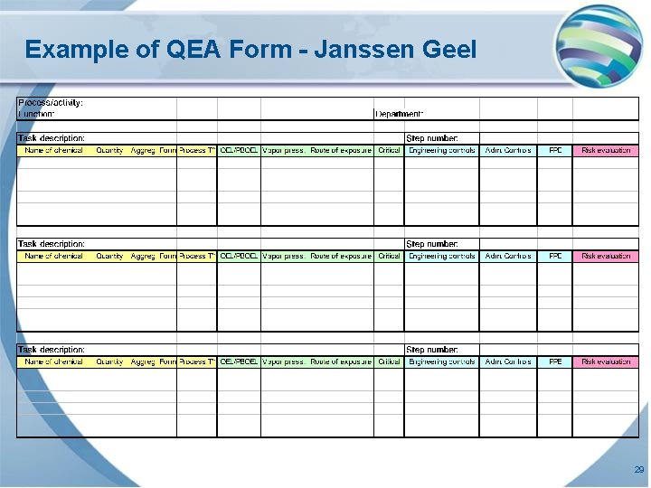 Example of QEA Form - Janssen Geel 29 