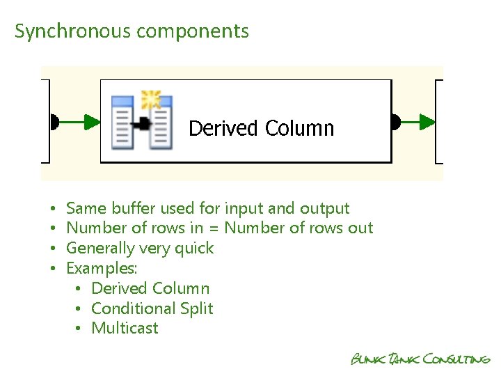 Synchronous components • • Same buffer used for input and output Number of rows