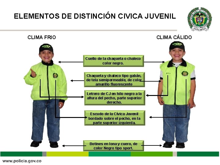 ELEMENTOS DE DISTINCIÓN CIVICA JUVENIL CLIMA FRIO CLIMA CÁLIDO Cuello de la chaqueta o ELEMENTOS DE DISTINCIÓN CIVICA JUVENIL CLIMA FRIO CLIMA CÁLIDO Cuello de la chaqueta o