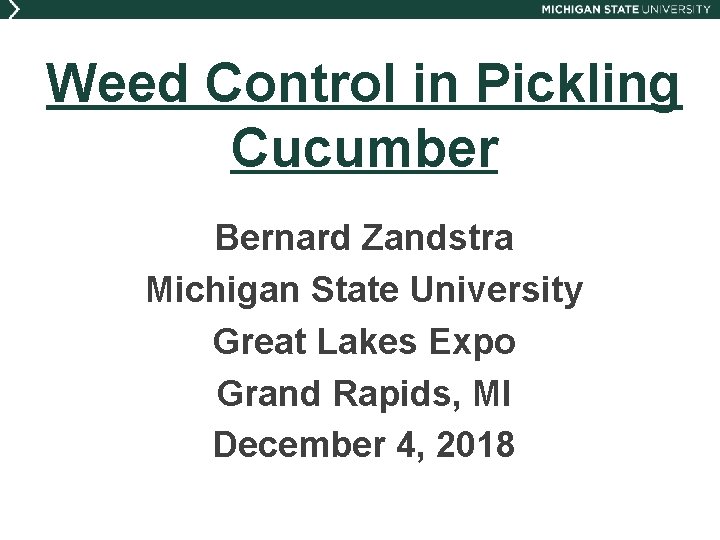 Weed Control in Pickling Cucumber Bernard Zandstra Michigan State University Great Lakes Expo Grand