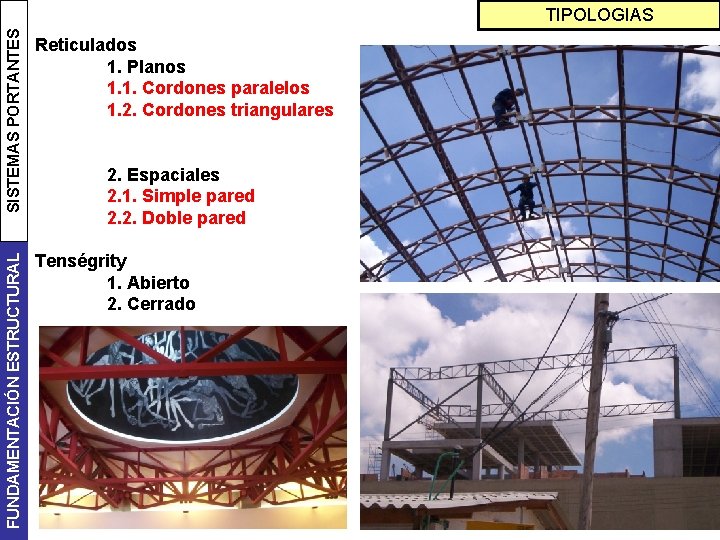 SISTEMAS PORTANTES Reticulados 1. Planos 1. 1. Cordones paralelos 1. 2. Cordones triangulares FUNDAMENTACIÓN