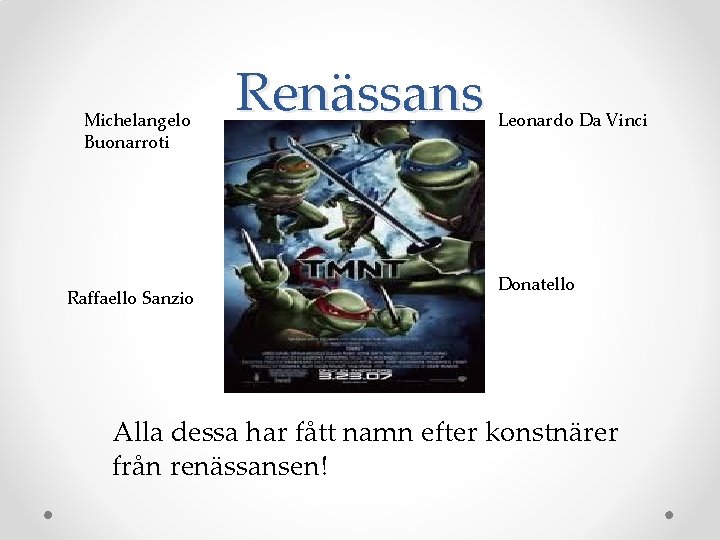Michelangelo Buonarroti Raffaello Sanzio Renässans Leonardo Da Vinci Donatello Alla dessa har fått namn