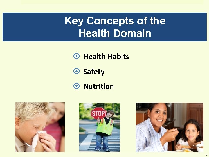 Key Concepts of the Health Domain Health Habits Safety Nutrition 18 