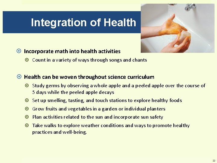 Integration of Health Incorporate math into health activities Count in a variety of ways