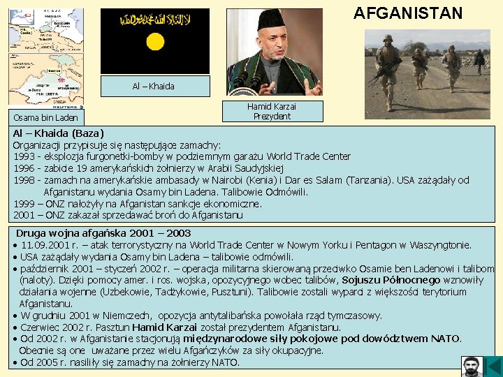 AFGANISTAN Al – Khaida Osama bin Laden Hamid Karzai Prezydent Al – Khaida (Baza)