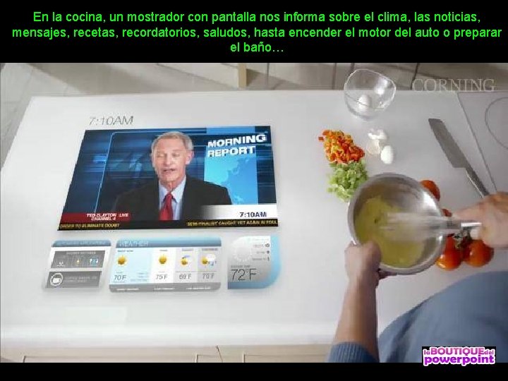 En la cocina, un mostrador con pantalla nos informa sobre el clima, las noticias,