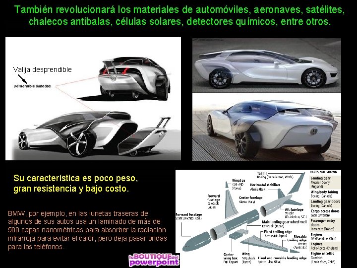 También revolucionará los materiales de automóviles, aeronaves, satélites, chalecos antibalas, células solares, detectores químicos,