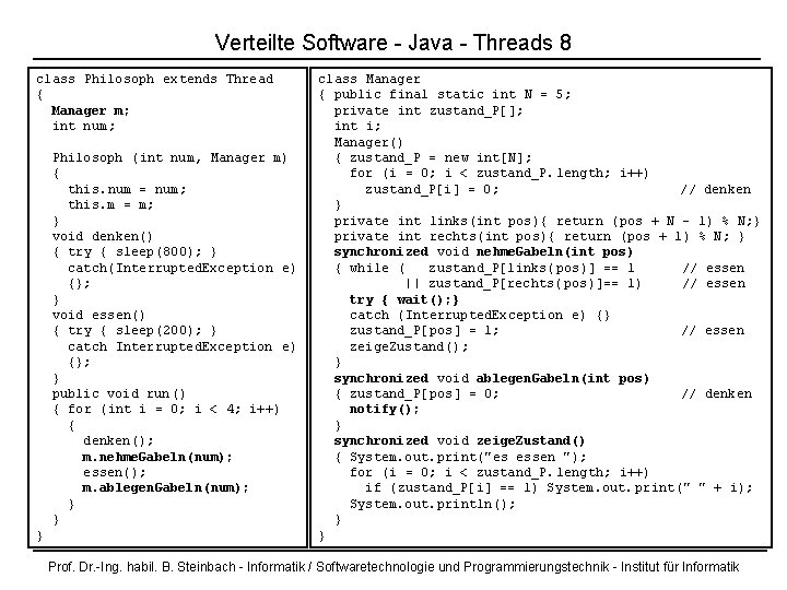 Verteilte Software - Java - Threads 8 class Philosoph extends Thread { Manager m;