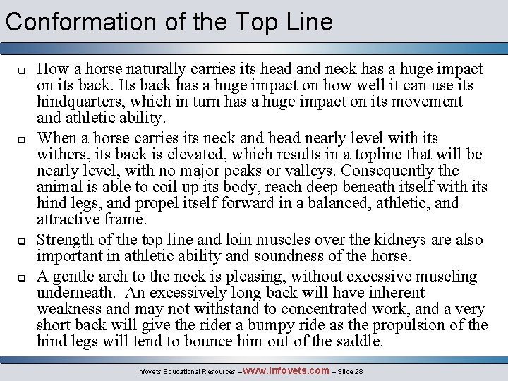Conformation of the Top Line q q How a horse naturally carries its head