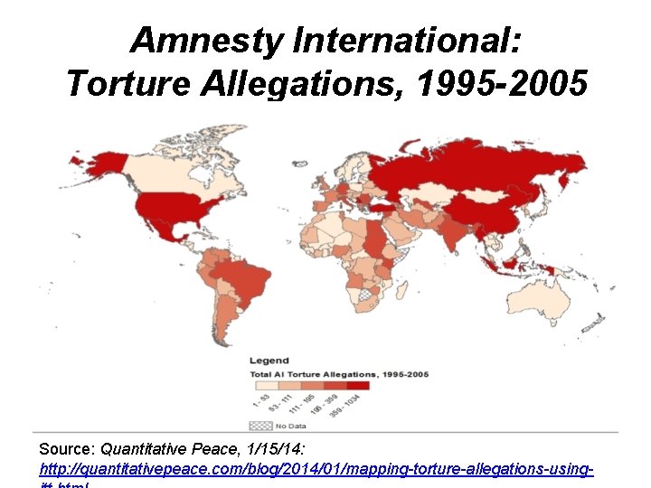 Amnesty International: Torture Allegations, 1995 -2005 Source: Quantitative Peace, 1/15/14: http: //quantitativepeace. com/blog/2014/01/mapping-torture-allegations-using- 