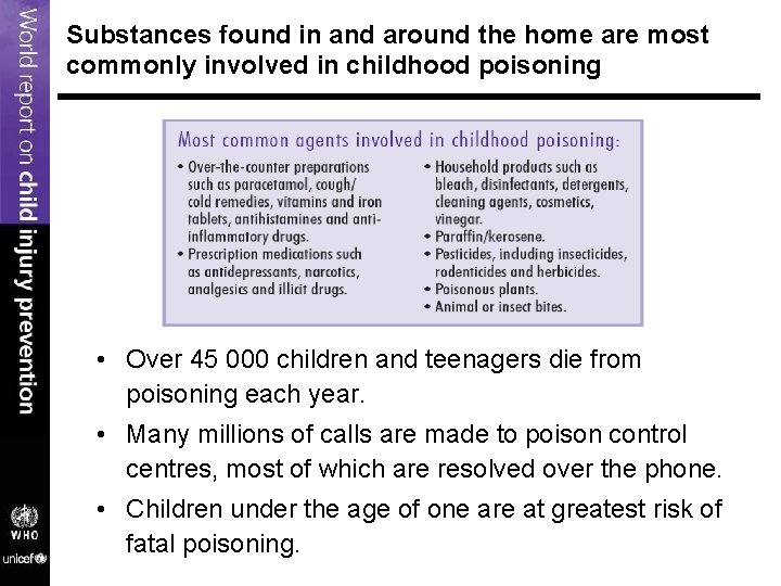 Substances found in and around the home are most commonly involved in childhood poisoning