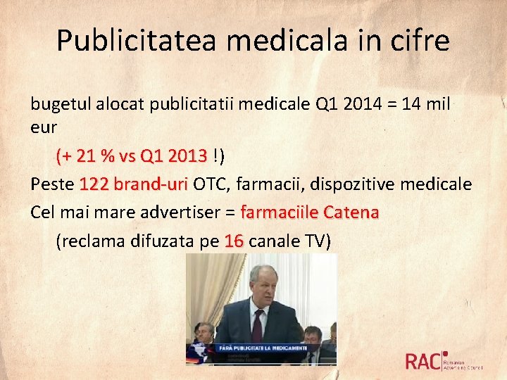 Publicitatea medicala in cifre bugetul alocat publicitatii medicale Q 1 2014 = 14 mil