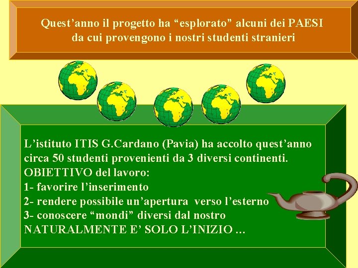 Quest’anno il progetto ha “esplorato” alcuni dei PAESI da cui provengono i nostri studenti
