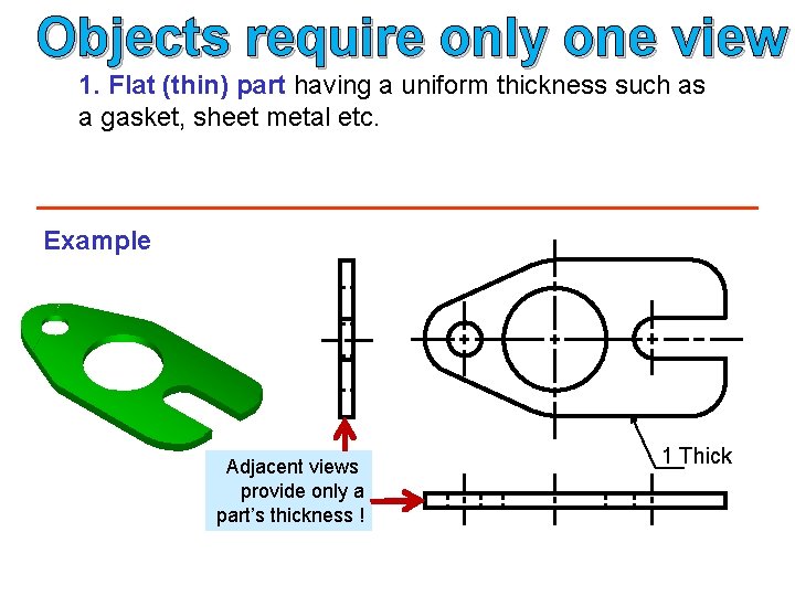 Objects require only one view 1. Flat (thin) part having a uniform thickness such