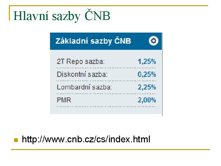 Hlavní sazby ČNB n http: //www. cnb. cz/cs/index. html 
