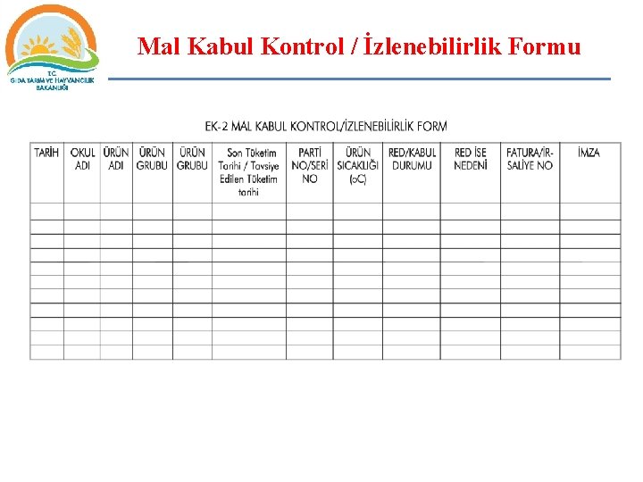 Mal Kabul Kontrol / İzlenebilirlik Formu 