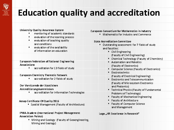 Education quality and accreditation University Quality Assurance System monitoring of academic standards evaluation of