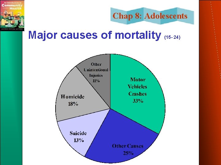 Chap 8: Adolescents Major causes of mortality (15 - 24) 
