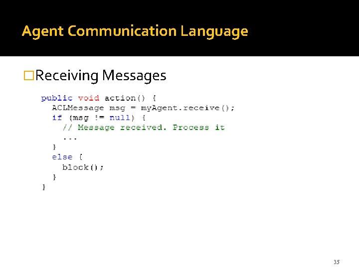 Agent Communication Language �Receiving Messages 35 