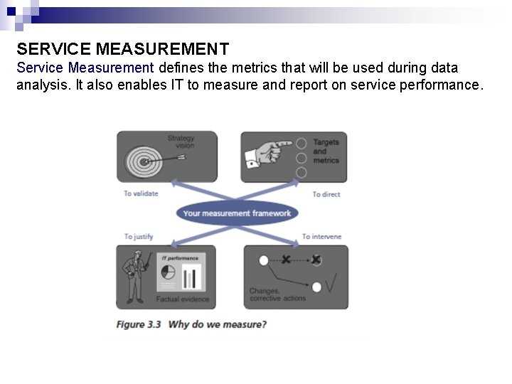 SERVICE MEASUREMENT Service Measurement defines the metrics that will be used during data analysis.