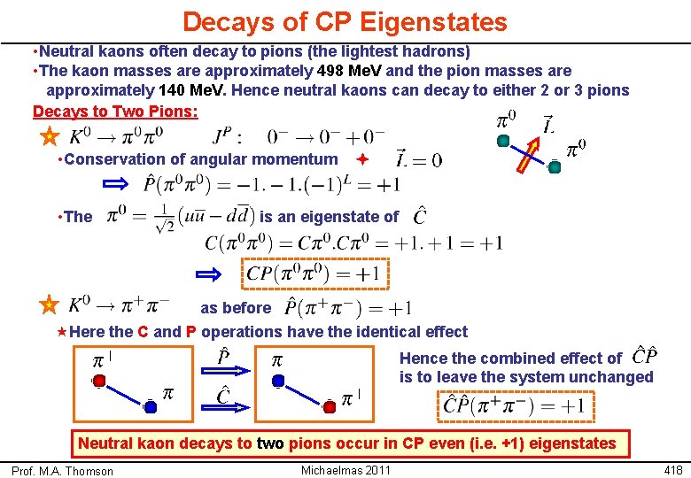 Decays of CP Eigenstates • Neutral kaons often decay to pions (the lightest hadrons)