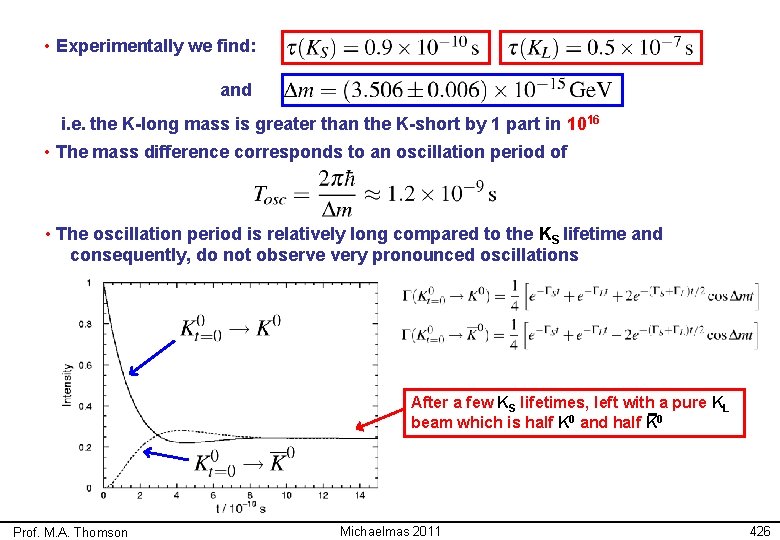  • Experimentally we find: and i. e. the K-long mass is greater than
