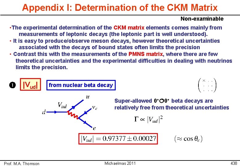 Appendix I: Determination of the CKM Matrix Non-examinable • The experimental determination of the