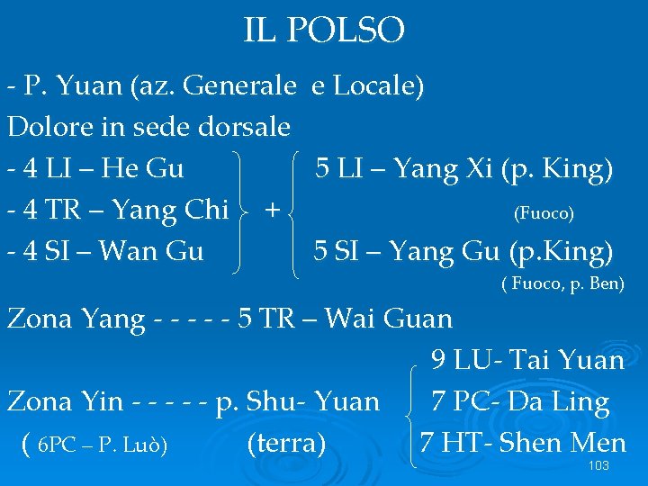 IL POLSO - P. Yuan (az. Generale e Locale) Dolore in sede dorsale -