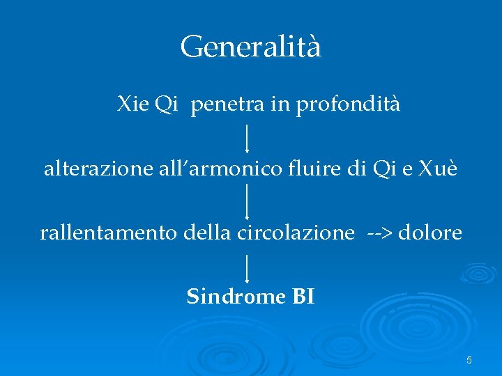 Generalità Xie Qi penetra in profondità alterazione all’armonico fluire di Qi e Xuè rallentamento