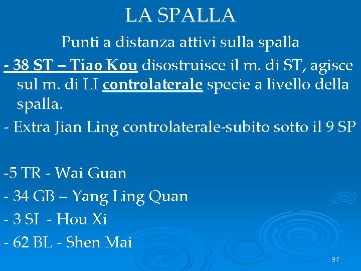 LA SPALLA Punti a distanza attivi sulla spalla - 38 ST – Tiao Kou