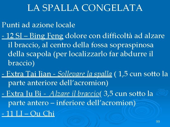 LA SPALLA CONGELATA Punti ad azione locale - 12 SI – Bing Feng dolore