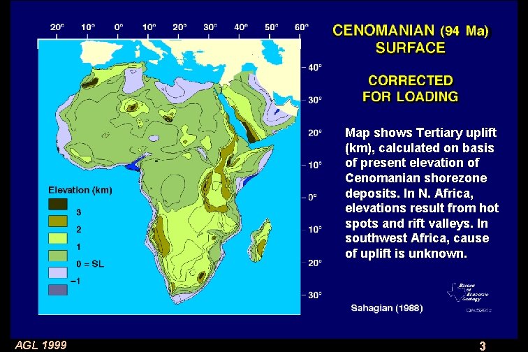 Map shows Tertiary uplift (km), calculated on basis of present elevation of Cenomanian shorezone