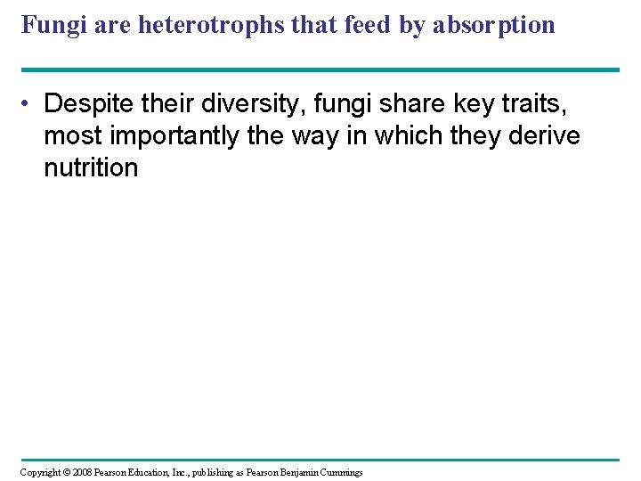 Fungi are heterotrophs that feed by absorption • Despite their diversity, fungi share key