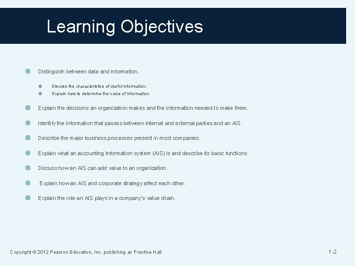 Learning Objectives Distinguish between data and information. Discuss the characteristics of useful information. Explain Learning Objectives Distinguish between data and information. Discuss the characteristics of useful information. Explain