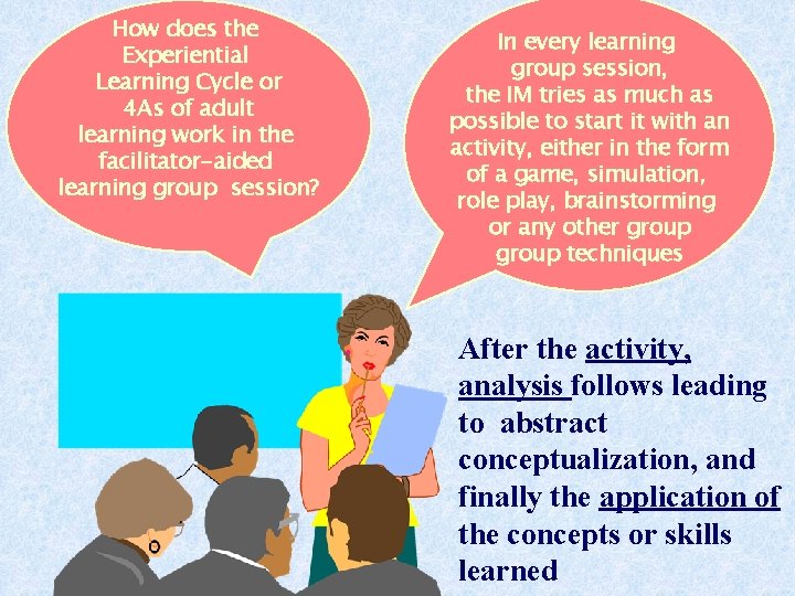 How does the Experiential Learning Cycle or 4 As of adult learning work in