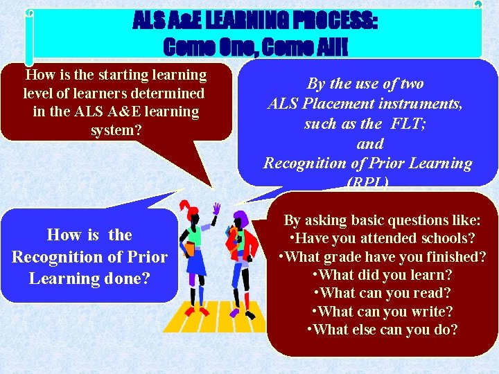 ALS A&E LEARNING PROCESS: Come One, Come All! How is the starting learning level