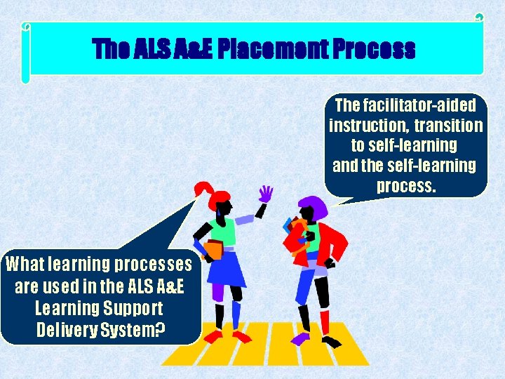 The ALS A&E Placement Process The facilitator-aided instruction, transition to self-learning and the self-learning