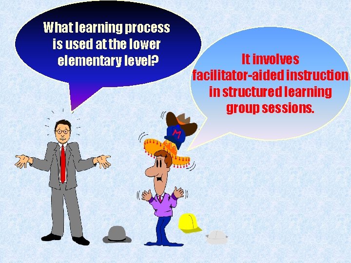 What learning process is used at the lower elementary level? It involves facilitator-aided instruction