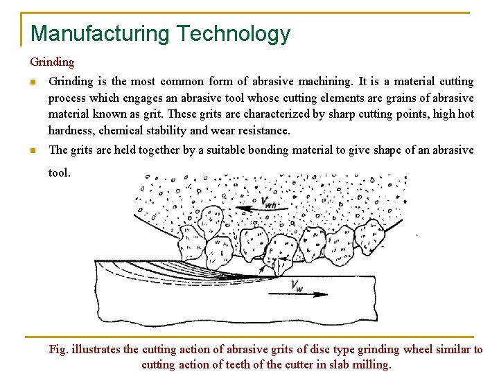 Manufacturing Technology Grinding n Grinding is the most common form of abrasive machining. It