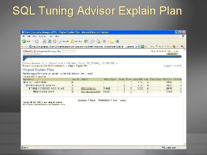 SQL Tuning Advisor Explain Plan 