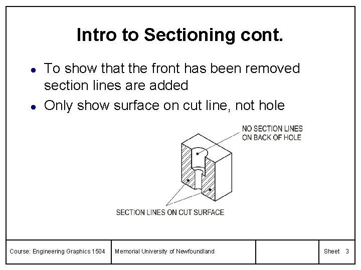 Intro to Sectioning cont. l l To show that the front has been removed