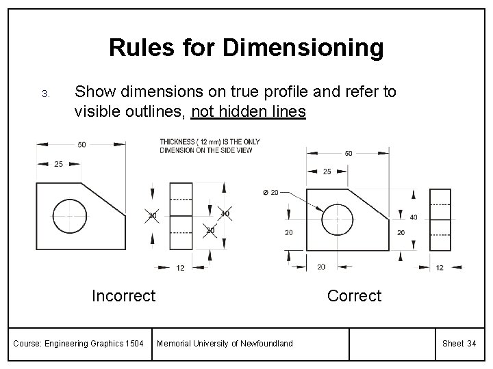 Rules for Dimensioning 3. Show dimensions on true profile and refer to visible outlines,