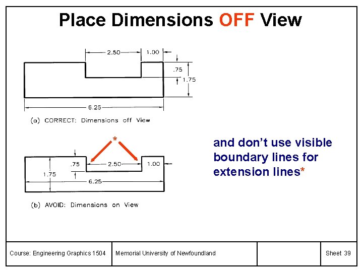 Place Dimensions OFF View * Course: Engineering Graphics 1504 and don’t use visible boundary
