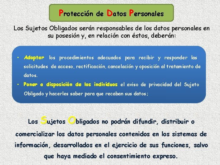 Protección de Datos Personales Los Sujetos Obligados serán responsables de los datos personales en