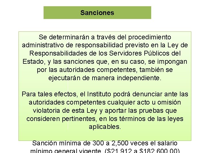 Sanciones Se determinarán a través del procedimiento administrativo de responsabilidad previsto en la Ley