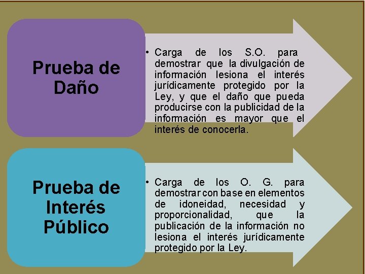 Prueba de Daño Prueba de Interés Público • Carga de los S. O. para