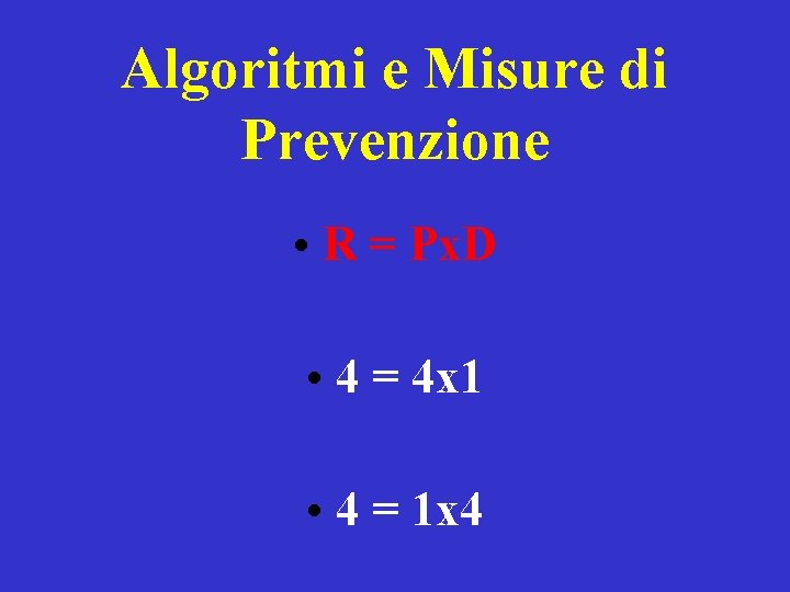 Algoritmi e Misure di Prevenzione • R = Px. D • 4 = 4